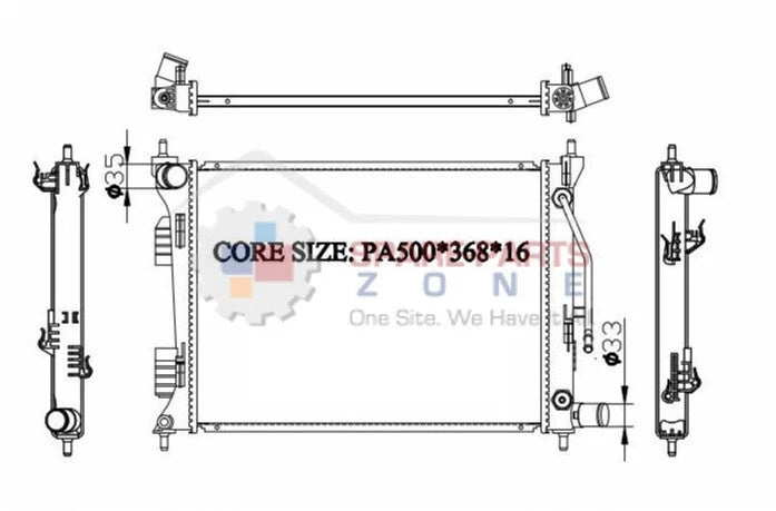 KWM KRA80123 Radiator Auto 16mm Petrol – Hyundai Accent 2010–2014, i20 2012–2015, Kia Rio 2012–2016