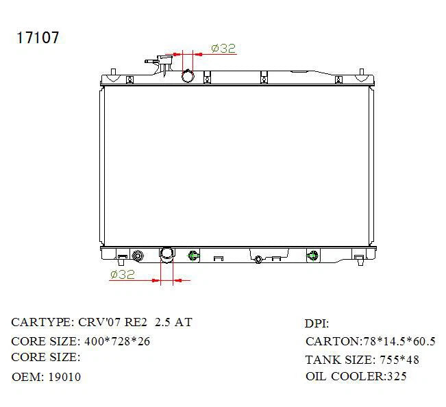 KWM KRA50107 Radiator – 16mm Core, Auto | Honda CR-V 4-Cyl 2007–2010