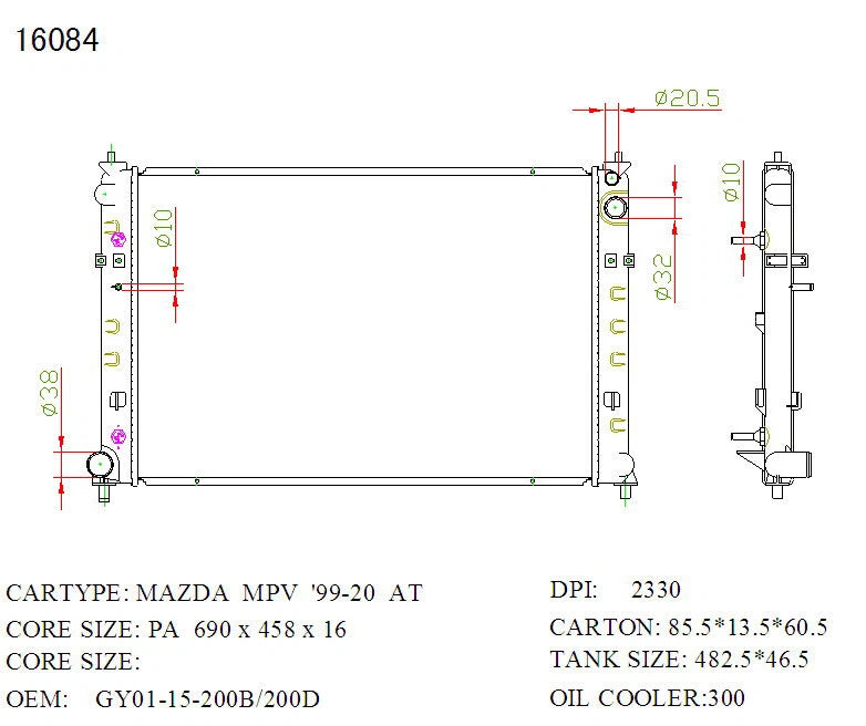 KWM KRA30084 Radiator – 26mm Core, Auto | Mazda MPV 2.5L V6 1999–2002