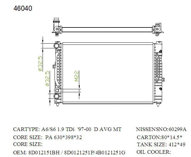 KWM KRA71040 Radiator Manual 32mm – 1.8L 6 Cyl