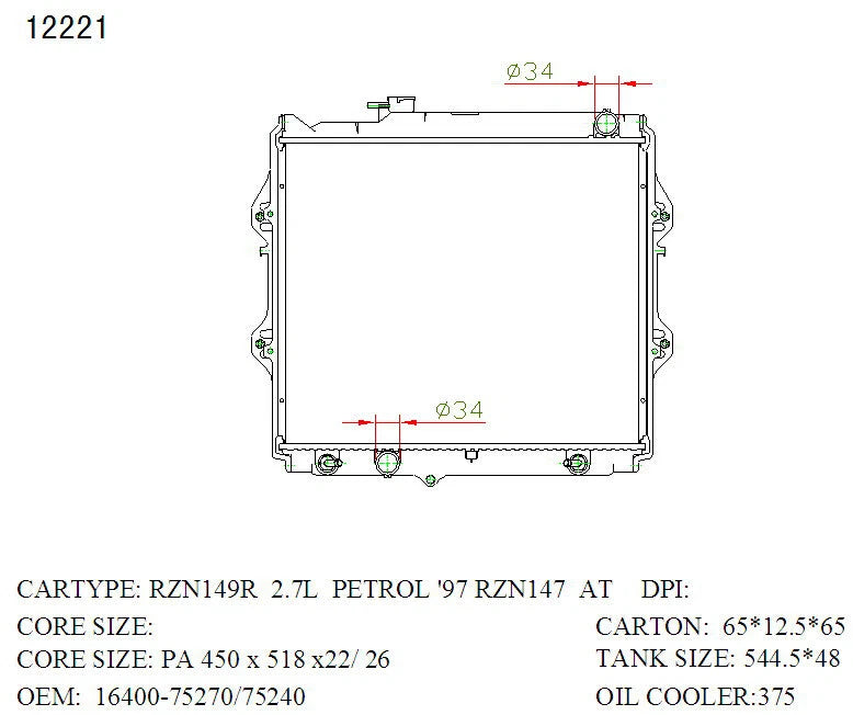 KWM KRA20221 Radiator – 26mm Core, Auto | Toyota HiLux 2.0L/2.7L 1997–2005