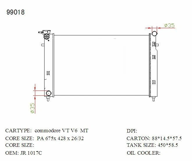 KWM KRA73018 Radiator – 36mm Core, Manual | Holden Commodore VT V8 5.0L 1997–2000 (Bolt Mounts)