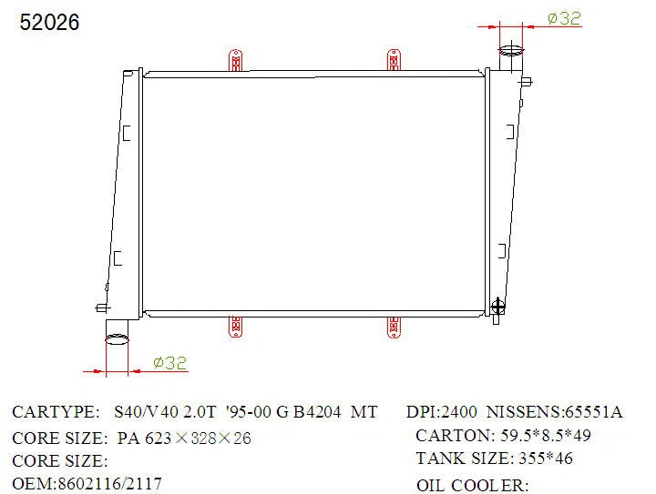 KWM KRA63026 Radiator Auto 26mm 4Cyl – Volvo S40 & V40 1996–2004