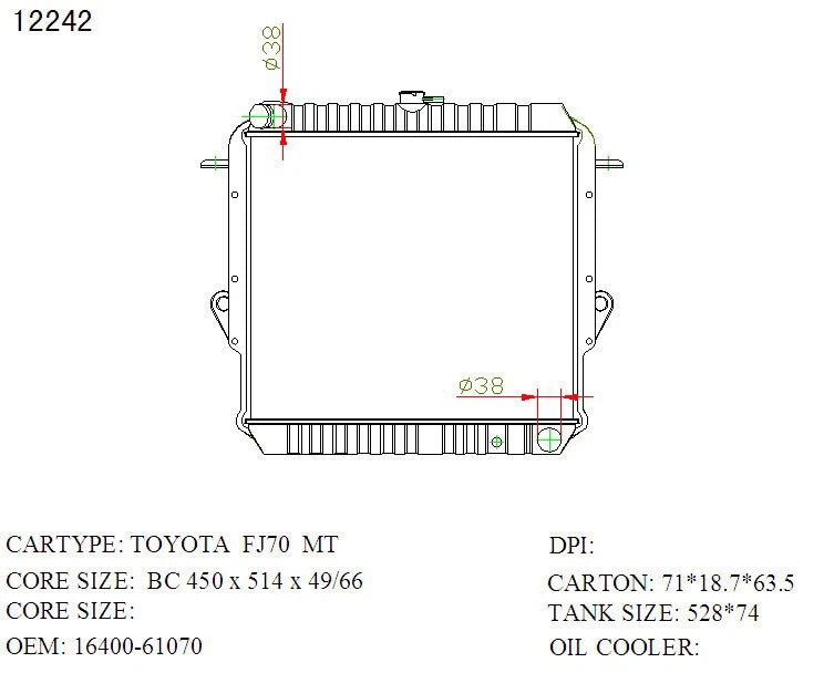 Toyota LandCruiser 70 Series Radiator 1984–1990 Manual 4.0L 6 Cylinder Copper Brass | KWM KRA20242