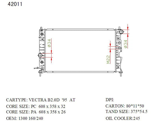 KWM KRA72011 Radiator Auto 2.0L – Holden Vectra 1997–1998