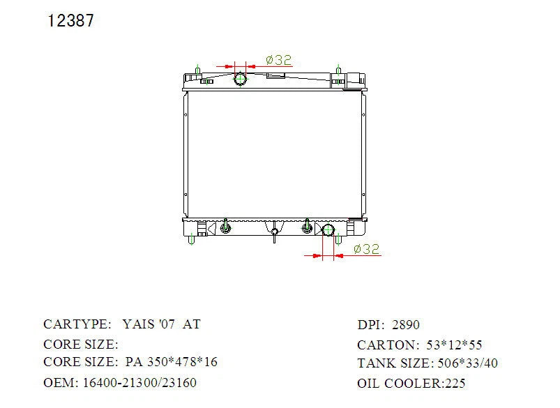 Toyota Yaris Radiator 2005–On Auto 16mm | KWM KRA20387