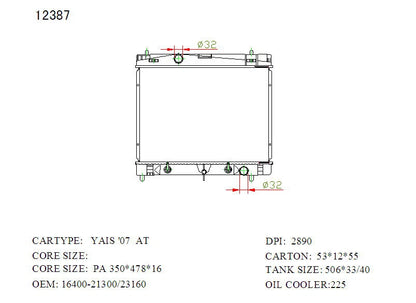 Toyota Yaris Radiator 2005–On Auto 16mm | KWM KRA20387
