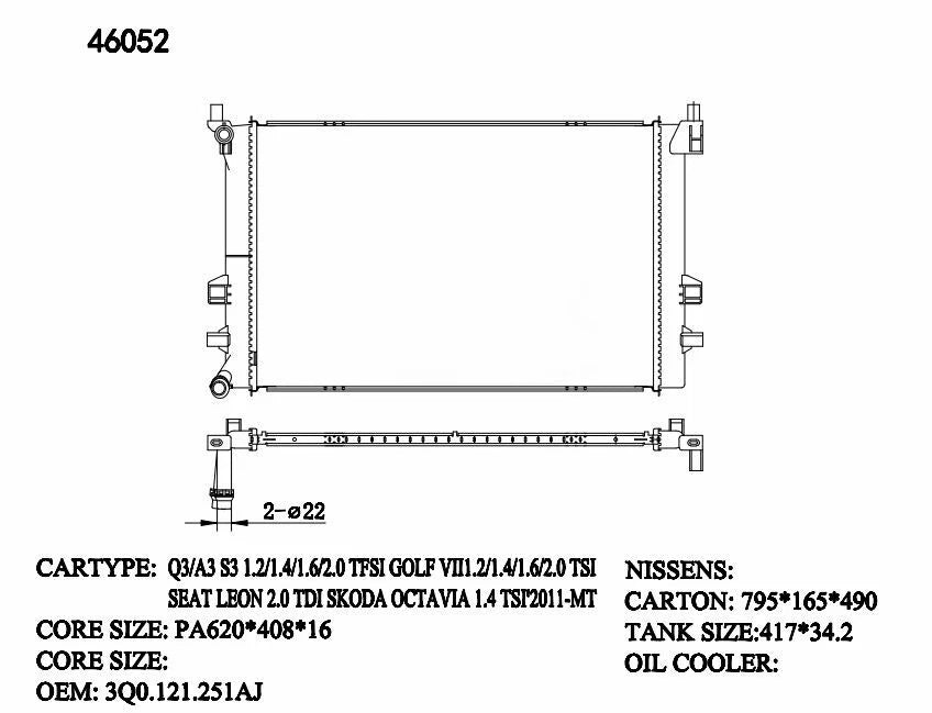 KWM KRA71052 Radiator Auto 16mm – Volkswagen Golf 2013 Onwards