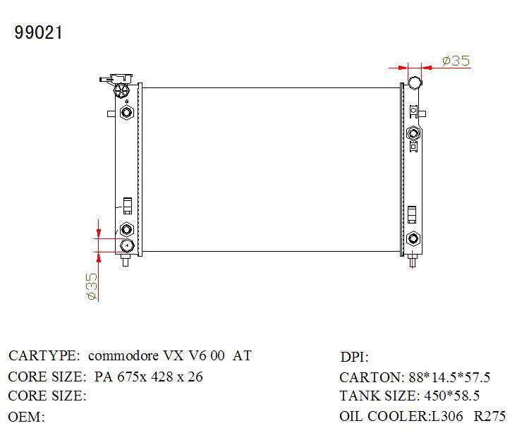 KWM KRA73021 Radiator – 26mm Core, Auto | Holden Commodore VX/VU 6-Cyl (2 Oil Coolers)