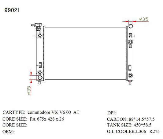 KWM KRA73021 Radiator – 26mm Core, Auto | Holden Commodore VX/VU 6-Cyl (2 Oil Coolers)