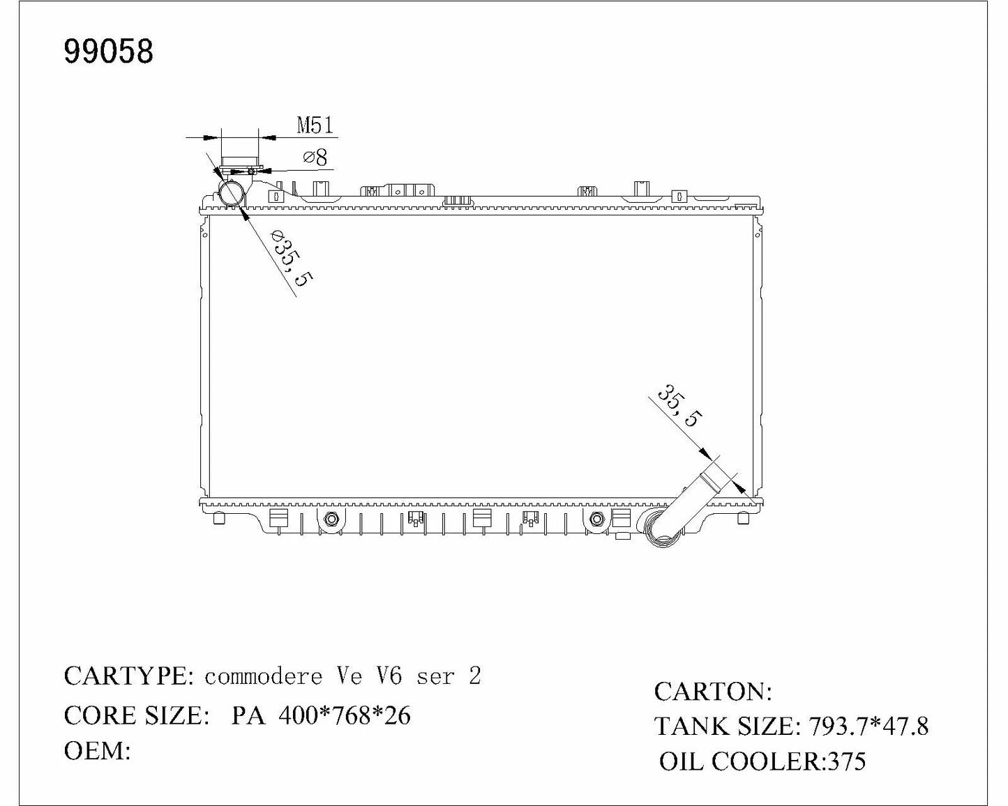 KWM KRA73058 Radiator Auto 26mm – Holden Statesman 2013–2017