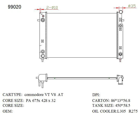 KWM KRA73020 Radiator – 32mm Core, Auto | Holden Commodore VT/VX/VY & Statesman WH/WK V8