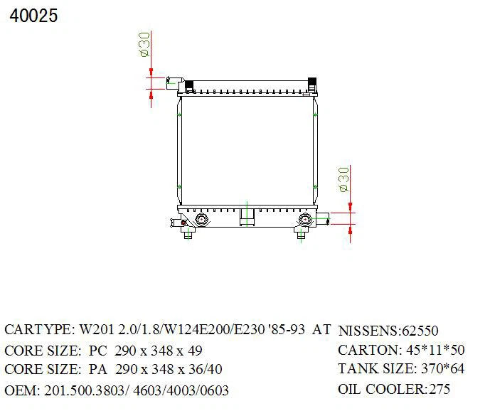 KWM KRA62025 Radiator Auto 36mm – Mercedes-Benz 190E (W201) 1984–1990