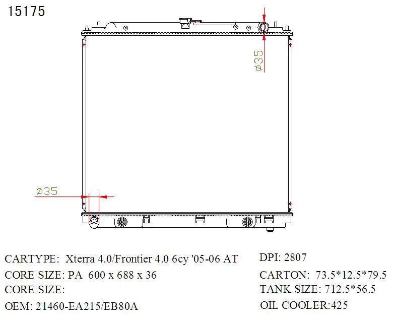 Nissan Navara Radiator 2005–2010 Auto V6 4.0L Petrol 36mm | KWM KRA10175