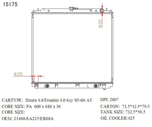 Nissan Navara Radiator 2005–2010 Auto V6 4.0L Petrol 36mm | KWM KRA10175