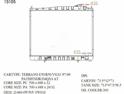 Nissan Elgrand Radiator 3.3L V6 Auto 1997–2002 26mm | KWM KRA10105