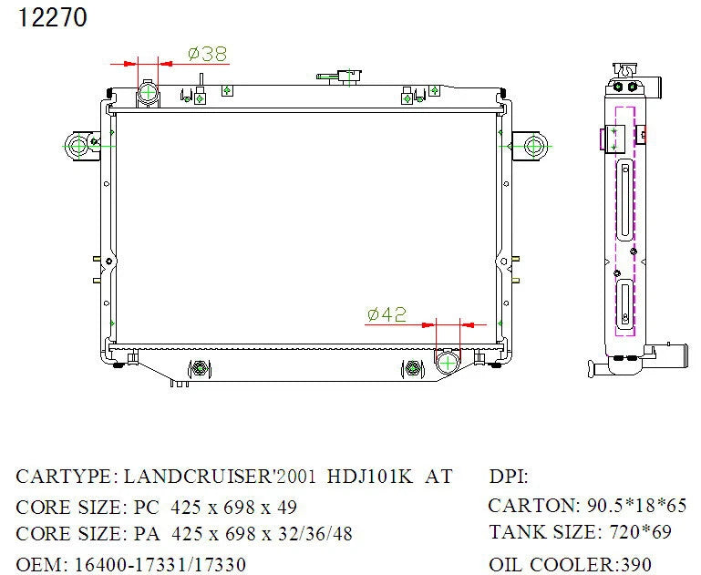 Toyota LandCruiser 100 Series Radiator 1998–2005 Auto 4.2L Diesel & 4.5L Petrol 36mm | KWM KRA20270