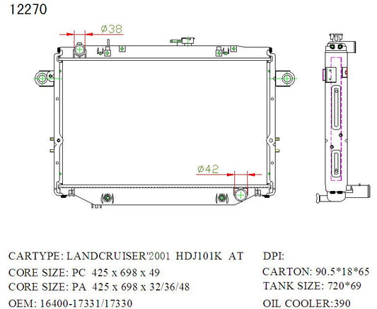 Toyota LandCruiser 100 Series Radiator 1998–2005 Auto 4.2L Diesel & 4.5L Petrol 36mm | KWM KRA20270