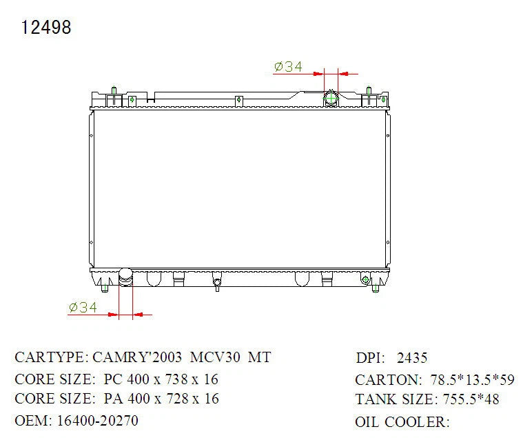 KWM KRA35498 Radiator Manual 32mm 6 Cyl – Lexus ES300 2001–2004