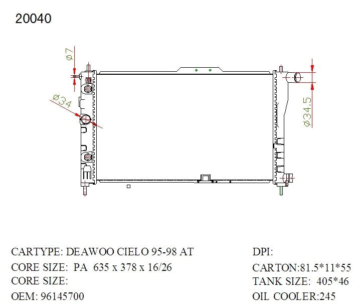 KWM KRA51040 Radiator – 26mm Core, Auto | Daewoo Cielo 1.5L 1995–1997