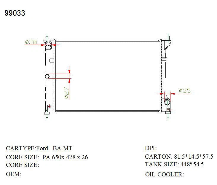 KWM KRA84033 Radiator Manual 26mm 6Cyl – Ford Fairlane 2003–2007