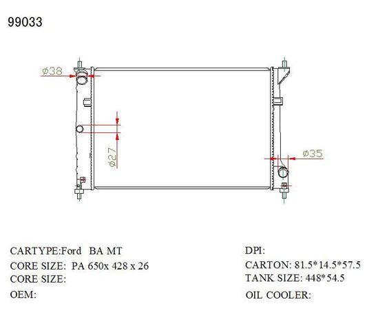 KWM KRA84033 Radiator Manual 26mm 6Cyl – Ford Fairlane 2003–2007