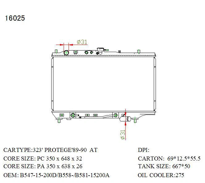 KWM KRA30025 Radiator – 26mm Core, Auto | Mazda 323 4-Cyl 1989–1996