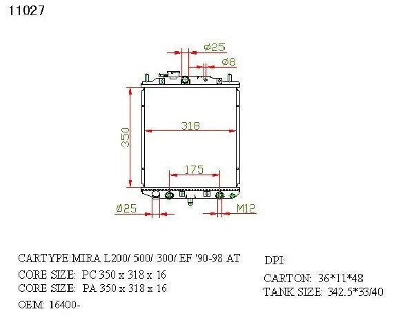 Daihatsu Mira Radiator – KWM KRA00027 Auto 16mm 4Cyl (1990–1994)