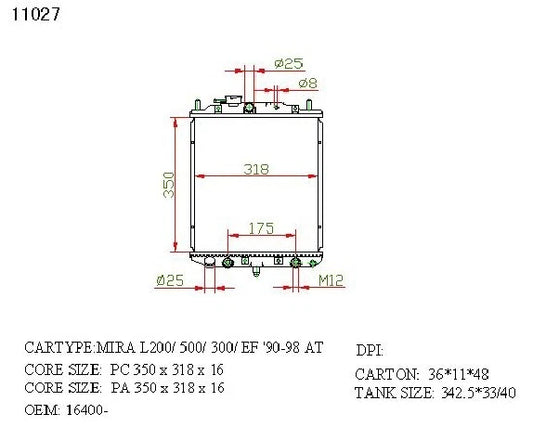 Daihatsu Mira Radiator – KWM KRA00027 Auto 16mm 4Cyl (1990–1994)