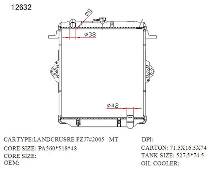 Toyota LandCruiser 70 Series Radiator 1999–2006 Manual 48mm with 8mm Bleed Pipe | KWM KRA20632
