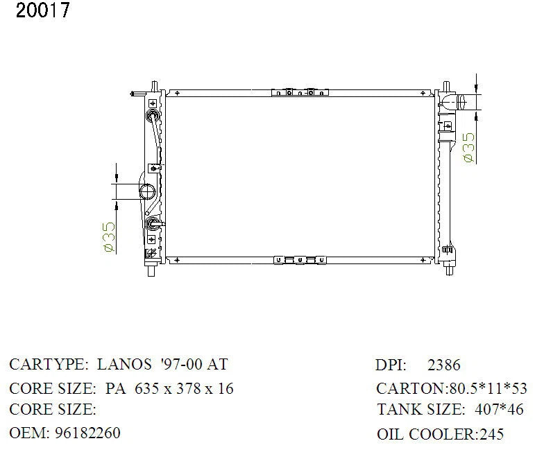 KWM KRA51017 Radiator – 16mm Core, Auto | Daewoo Lanos 4-Cyl 1997 Onwards
