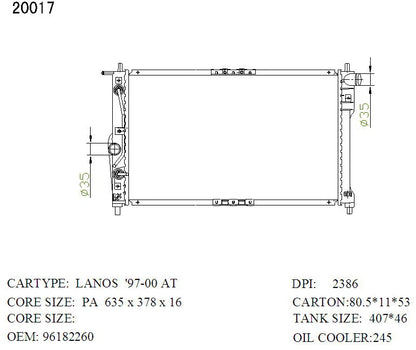 Daewoo Lanos Radiator 1997–Onward 4-Cyl Auto 16mm | KWM KRA51017