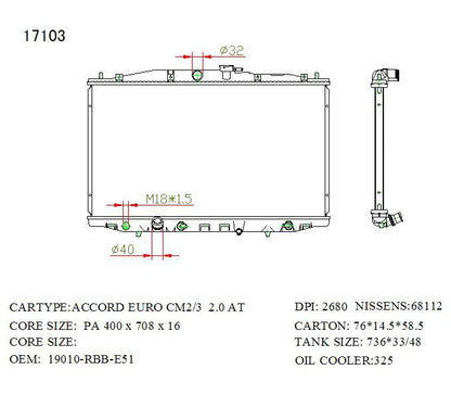 KWM KRA50103 Radiator – 26mm Core, Auto | Honda Accord Euro 2006–2008