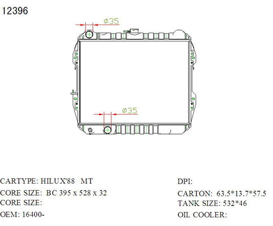 KWM KRA20396BC Radiator – 32mm Core, Manual B/C | Toyota HiLux 2.2L Petrol 1997–2001