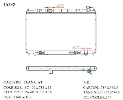 Nissan Maxima Radiator 2003–2009 3.5L Auto | KWM KRA10192