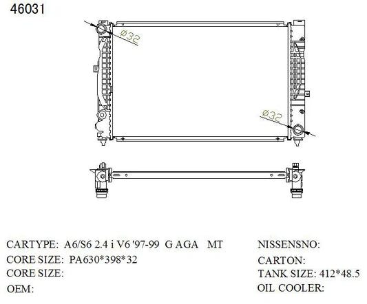 KWM KRA71031 Radiator Manual P/A 32mm – Audi A4 1995–1999
