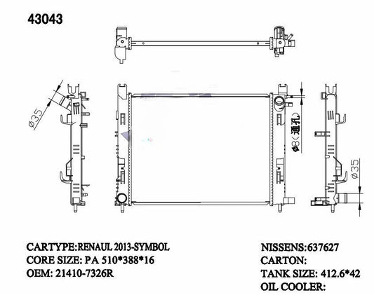 Renault Clio Radiator 2015–Onwards Auto 1.2L 16mm | KWM KRA13043