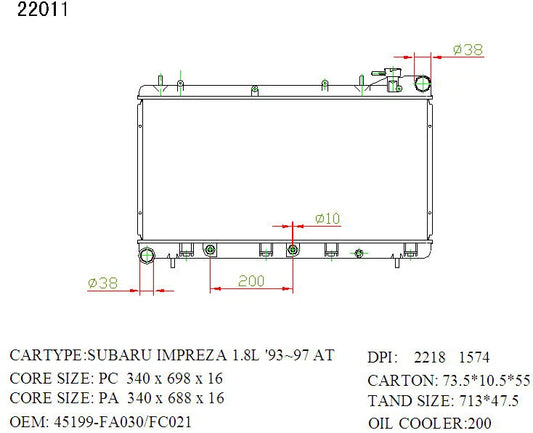 KWM KRA70011 Radiator – 16mm Core, Auto | Subaru Impreza & Forester (EJ20J) 1993–2000