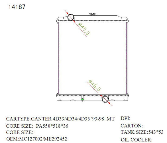 KWM KRA60187 Radiator – 36mm Core, Manual | Mitsubishi Canter 6.8L 1998–1999