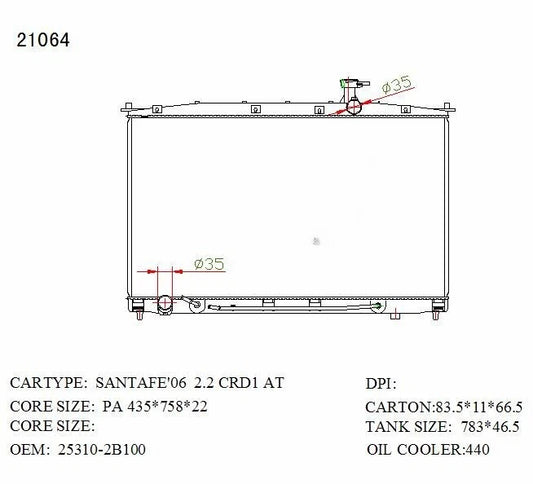 KWM KRA80064 Radiator – 22mm Core, Auto | Hyundai Santa Fe 2006–2009