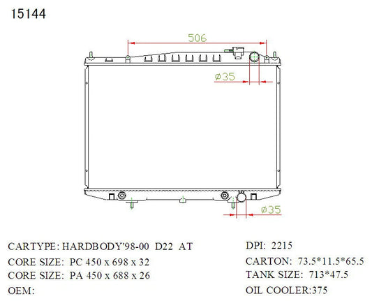 Nissan Navara Radiator 1997–2001 Auto 2.4L Petrol 32mm | KWM KRA10144