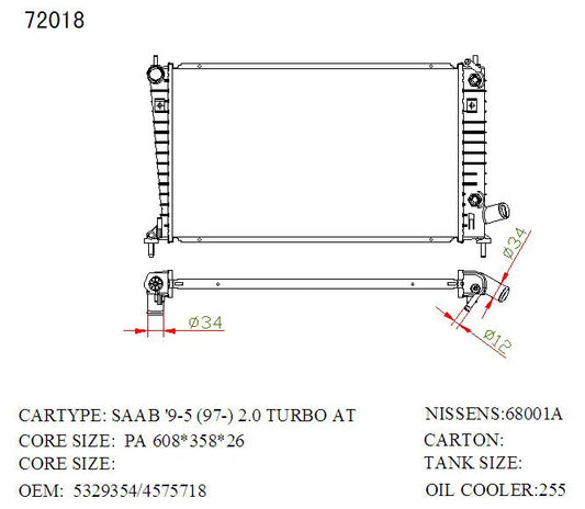 KWM KRA33018 Radiator – 26mm Core, Auto | Saab 9-5 4Cyl 1997–2006