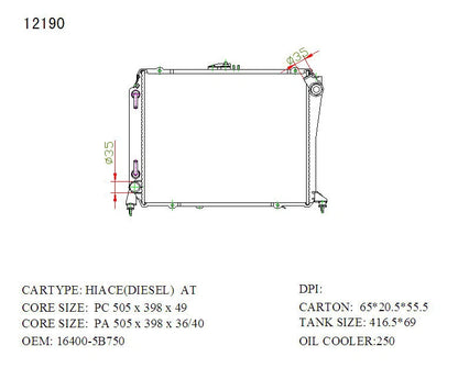 Toyota Hiace Radiator 2.8L Diesel Auto 1989–2005 36mm | KWM KRA20190