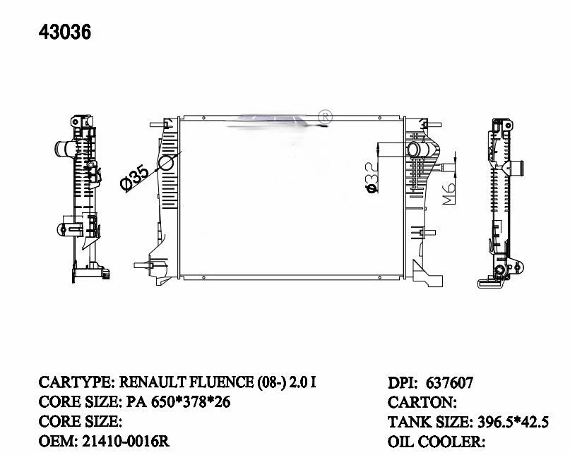 Renault Megane Radiator 2008–2016 Auto 1.9L & 2.0L 26mm | KWM KRA13036