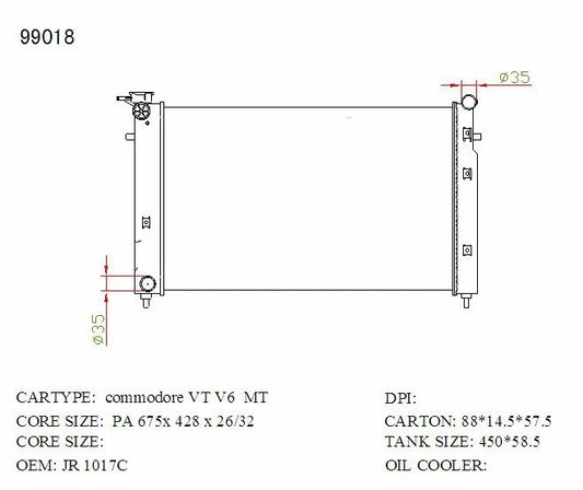 KWM KRA73018 Radiator – 36mm Core, Manual | Holden Commodore VT V8 5.0L 1997–2000 (Bolt Mounts)