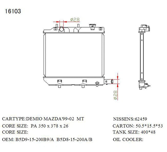 KWM KRA30103 Radiator – Manual | Mazda 121 Metro 2000–2002