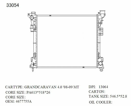 KWM KRA41054 Radiator – 26mm Core, Auto | Chrysler Voyager 6-Cyl 2008