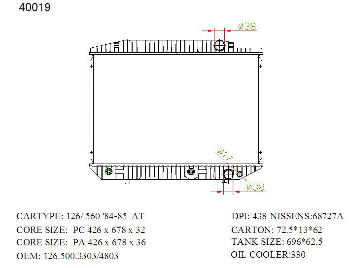 KWM KRA62019 Radiator Auto 32mm V8 – Mercedes-Benz W126 1986–1991