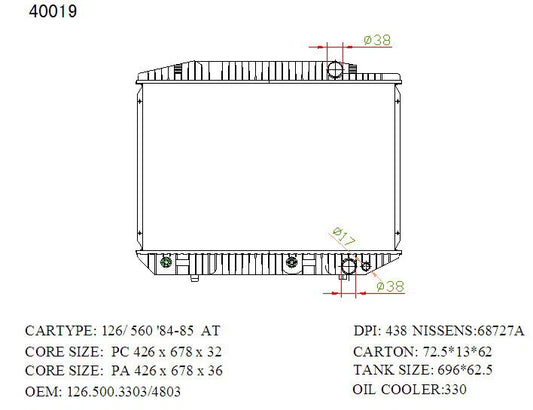 KWM KRA62019 Radiator Auto 32mm V8 – Mercedes-Benz W126 1986–1991