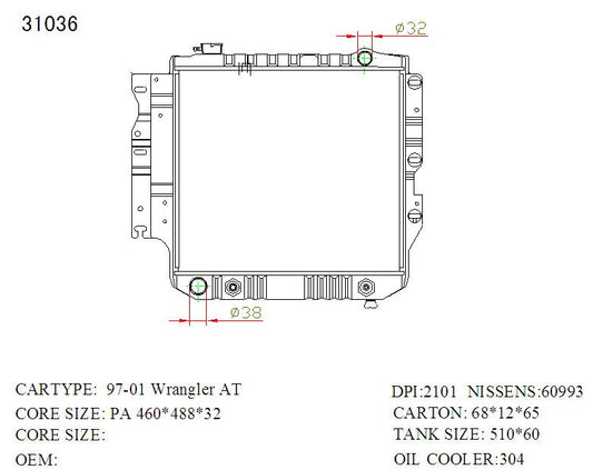 KWM KRA25036 Radiator – 36mm Core, Auto | Jeep Wrangler 3.9/4.0L 6-Cyl 1997–2007